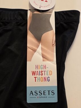 Assets By Spanx 1X High Waisted Thong Black Shaping Level 2 A Lot NWT